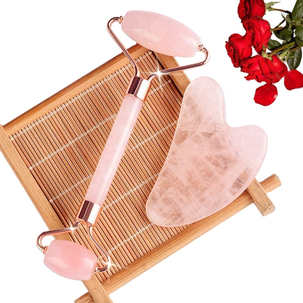 Rose Quartz Facial Roller with Guasha